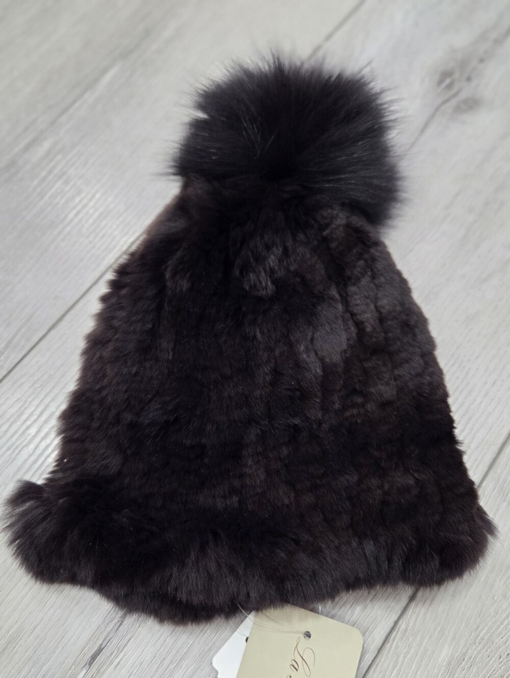La Fiorentina Dark Brown Faux Fur Pom Pom Beanie